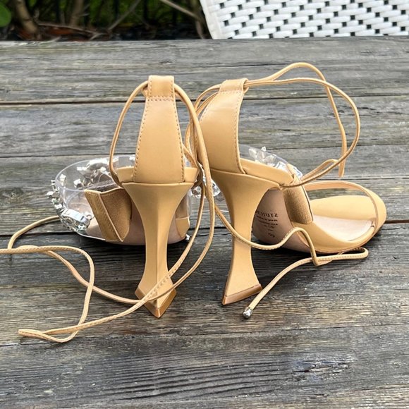 SCHUTZ Crystal Rhinestone Embellished Strappy Heels Nude Tan 6.5 - Picture 11 of 14